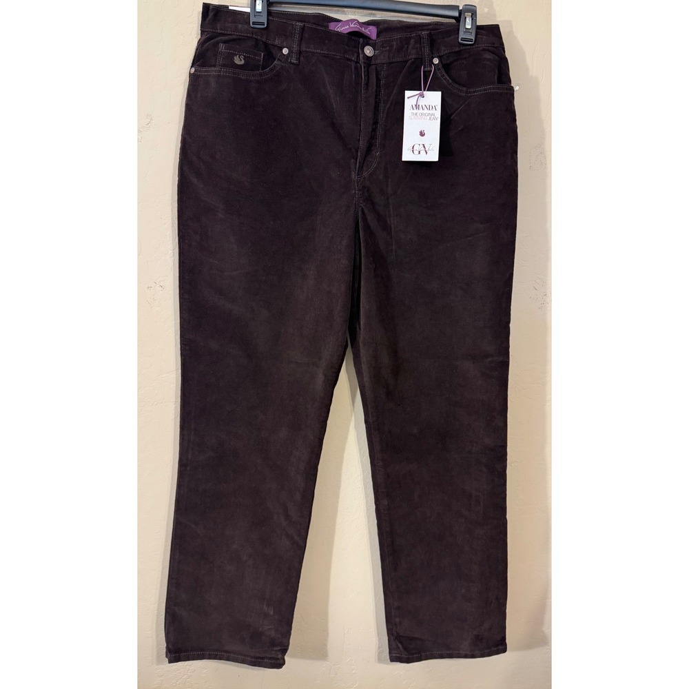 Gloria Vanderbilt Amanda Jeans Women 18 Brown Corduroy Slimming Straight Leg NEW